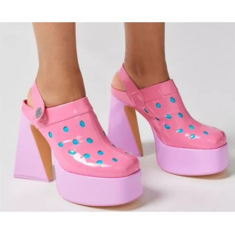 NIB KOI Candyfloss Power Alien Heeled Clogs Pink Purple Chunky Heel Shoes Size 5